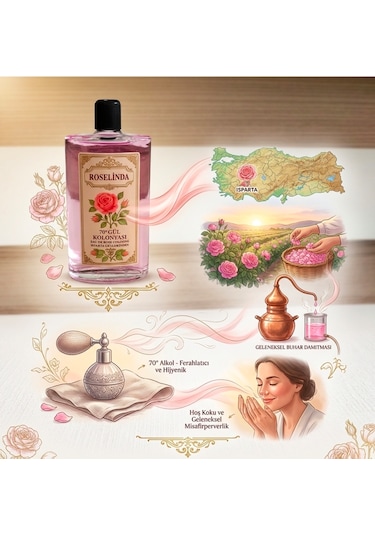 Roselinda 70 Derece Gül Kolonyası Cam Şişe 200 ML