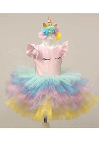 Unicorn Model Kız Çocuk Bebek Abiye Elbise Kostüm (369035771)