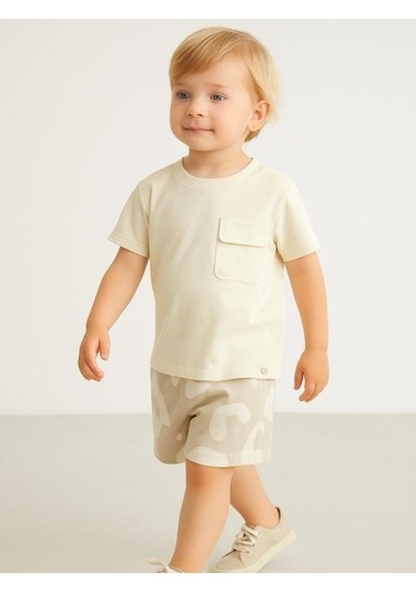 Erkek Bebek Kamuflaj Desenli Cepli Şort-15857 Bej