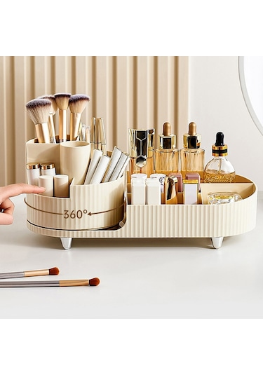 Cbtx Makyaj Organizatör Saklama Tepsisi Abs+pet Tuvalet Masası Kozmetik Raf Vitrin - Siyah / Döner Raf
