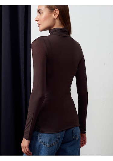Dilvin 32277 Balıkçı Yaka Kaşmir Bluz-kahve Kahve
