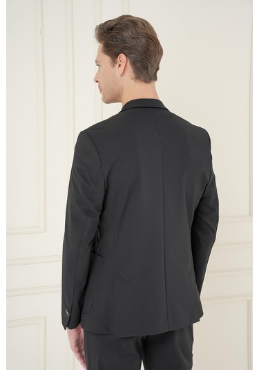 Slim Fit Mono Yaka Çift Yırtmaç Torba Cep Casual Siyah Ceket C 697 Siyah