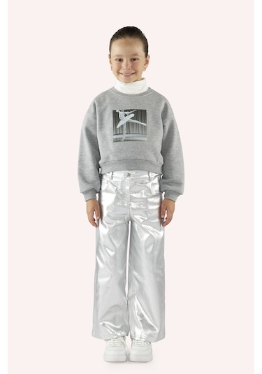 Kız Çocuk Baskı Detaylı Sweatshirt Gri-melanj 2421gk08051-4942 001