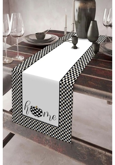 Keten Görünümlü Home Desenli Runner 40x140 Renkli