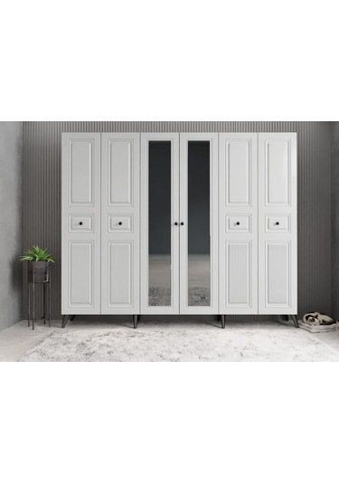 Meridyen Membran 6 Kapaklı Portmanto Montaj Dahil Füme Beyaz 240