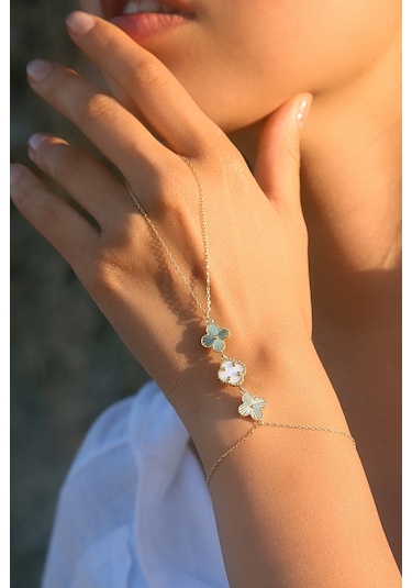 14k Altın Kaplamalı 925 Ayar Gümüş Granada Saray Yoncaları Şahmeran - Beyaz 45104103 Altın