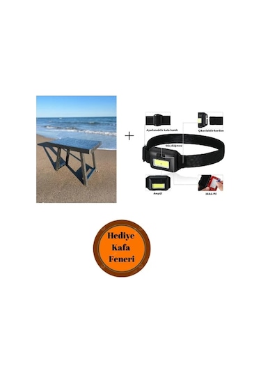 Mercampoutdoor Katlanabilir Piknik Sehpası 50x40x40 Cm + Kafa Bantlı Led Işık Ayarlanabilir Kafa Lambası Siyah
