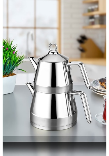 Polochef Venedik Çaydanlık 18/10 Paslanmaz Çelik Büyük Boy Silver Saplı. Gümüş