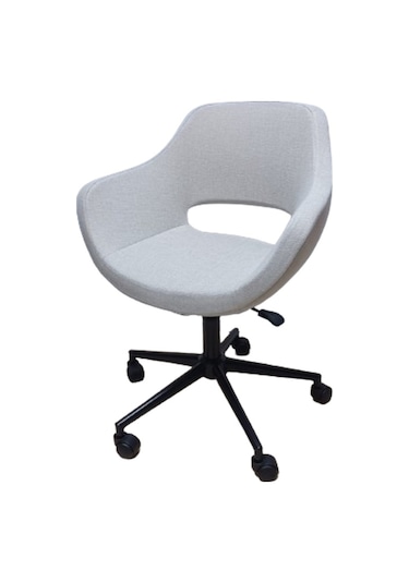 Bilgisayar Çalışma Sandalyesi Döküm Süngerli Krem Keten Kumaş