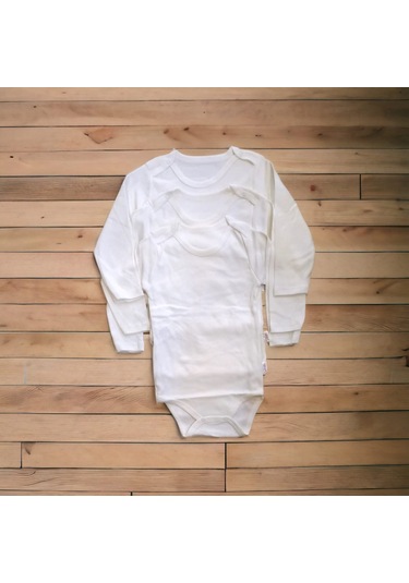 Çıtçıtlı Bebek Body Zıbın Uzun Kollu Pamuklu Fitilli Krem 3 Adet Krem