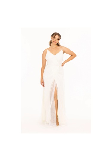 Kadın Dar Form Kolsuz Tam Boy Abiye Elbise - Ekru Ekru