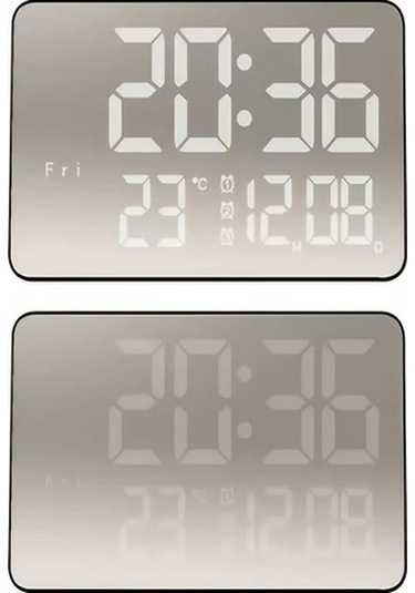 Willowhaven Siyah Beyaz Işık Usb Aynalı Led Dijital Saat - Dokunmatik Ses Kontrollü Beyaz Işıklı Siyah