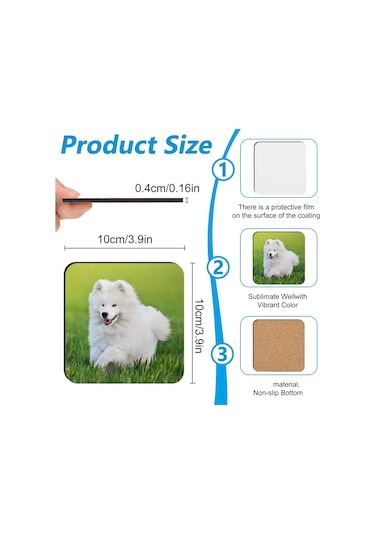 Xurunkeji 36 Adet Süblimasyon Bardak Altlıkları Boşluklar Mdf Mantar Arka Isı Transfer Bardak Altlıkları Ahşap Sert Levha Bardak Altlıkları Boş Süblimasyon Beyaz