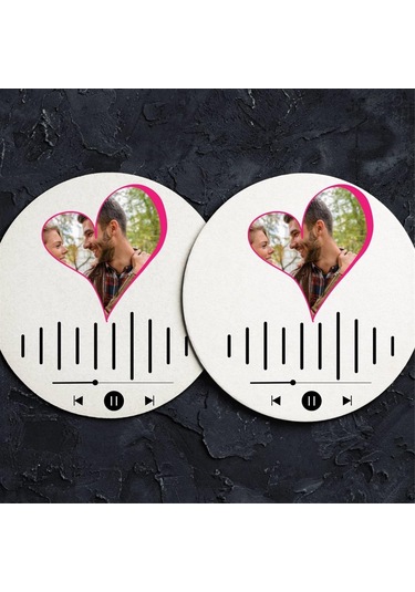 Kişiye Özel Spotify Barkodlu Mdf İkili Bardak Altlığı Çok Renkli