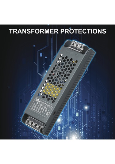 Lemestar Led Şeritler İçin 24v 150w Alüminyum Transformör - Ac190-240v'dan Dc'ye Dönüştürücü, Isınma Dağıtımı Ve Güvenlik Korumalarıyla