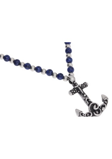 Erkek Çapa Model Lacivert Boncuk Detay Çelik Kolye Lacivert