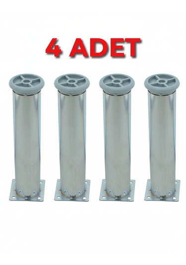 Ludıa Metal Ayarlanabilir 4 Adet Mobilya Ayağı Metal Tablalı 20cm Gri