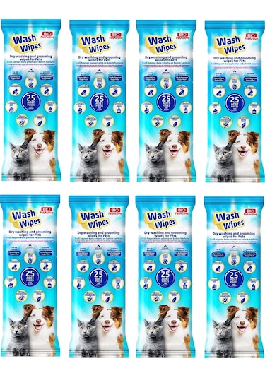Bio Pet Active Wash Wipes Kuru Yıkama ve Bakım Havlusu 8 x 25'li