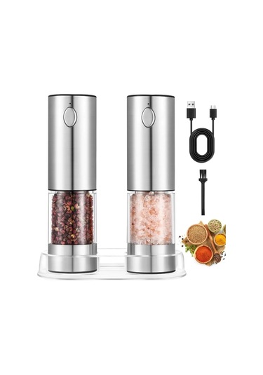 Elektrikli Tuz Ve Karabiber Öğütme Seti, Usb Şarj Edilebilir, Natürel