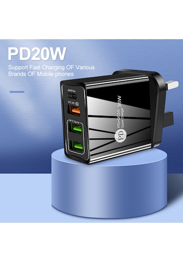 Xiyyadms 36w Hızlı Şarj Cihazı, 3 Usb Qc3.0+pd Portlu, Mini Taşınabilir, Siyah Küçük Avrupa Standartı Telefon Şarj Aleti