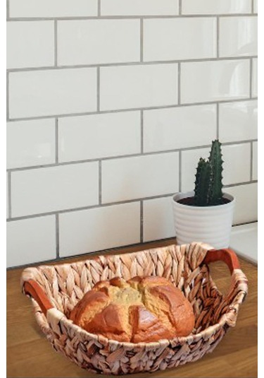 Hasır Rattan Ekmeklik Ekmek Sepeti Ahşap Sap Kahverengi