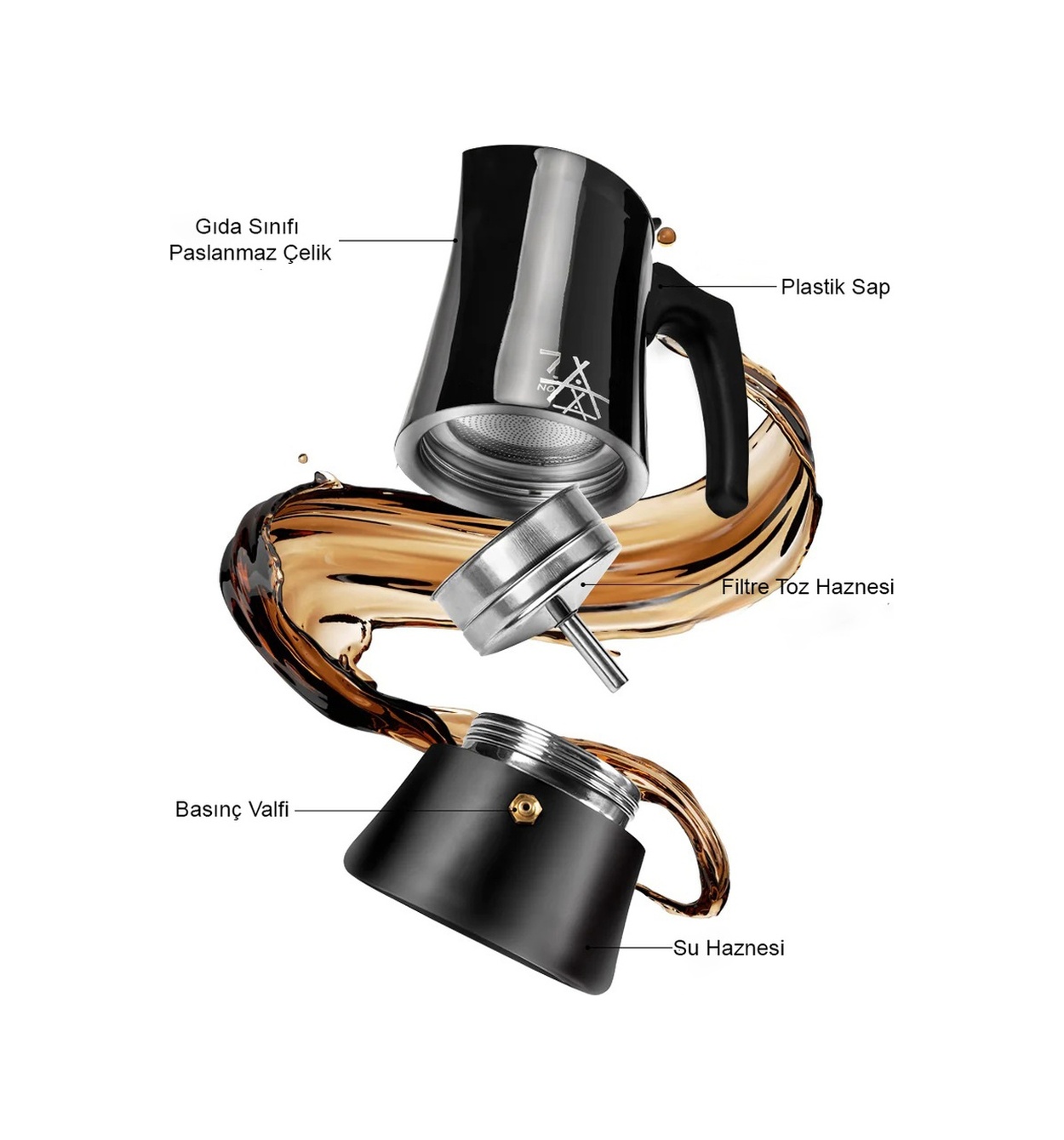 Alocs Taşınabilir Mocha Pot 450 Ml 9 Cup Siyah