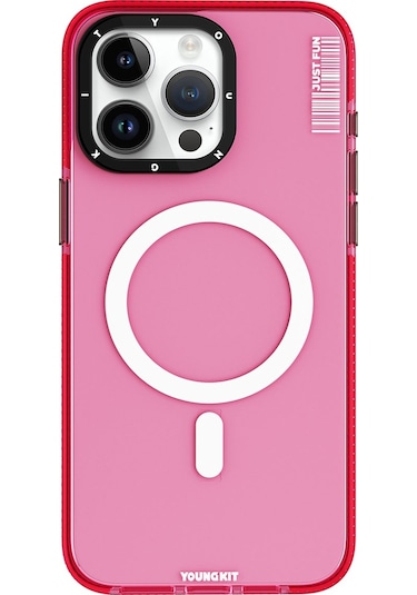 İphone 15 Pro Uyumlu Kılıf Magsafe Şarj Özellikli Youngkit Crystal Color Serisi Kapak Pembe