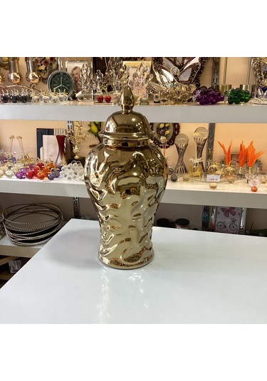 Dekoratif Seramik Gold Renk Küp 33,5 Cm