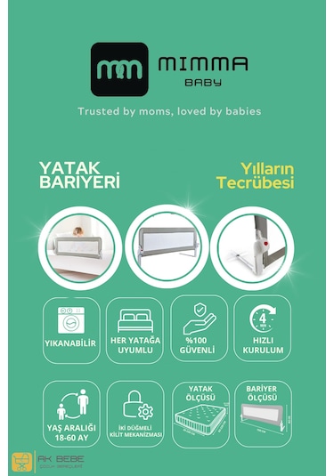 150 cm Bebek Çocuk Katlanabilir Güvenlik Yatak Bariyeri Gri