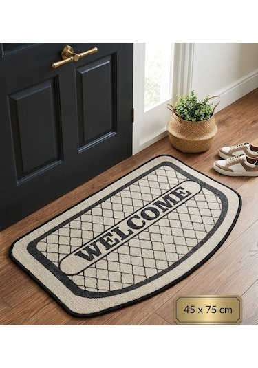Dikdörtgen Kapı Paspası Kaydırmaz Taban 45 X 75 Cm Bej Siyah