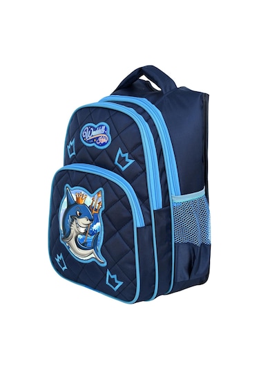 Waddell Lisanslı Lacivert Köpekbalığı Desenli Emboos İlköğretim Okul Sırt Çantası Ve Beslenme Çantası