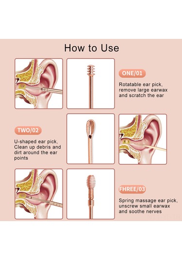 Yifomall 6 Parçalık Paslanmaz Çelik Kulak Temizleme Seti, Spiral Kaşık Ve Kulak Kiri Çıkarma Aleti, Çeşitli Renkler