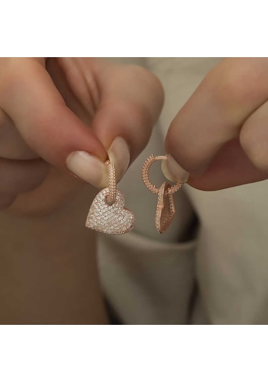 Gümüş Rose Halka Kalp Küpe 14 MM Gümüş