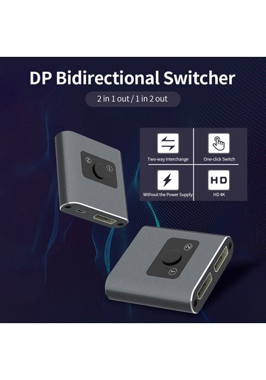 Kangvka 4k 60hz Dp Çift Yönlü Anahtarı - 1 Giriş 2 Çıkış/2 Giriş 1 Çıkış, Enerji Gerektirmeyen, Tek Tuşla Değiştir, Stabil Aktarım