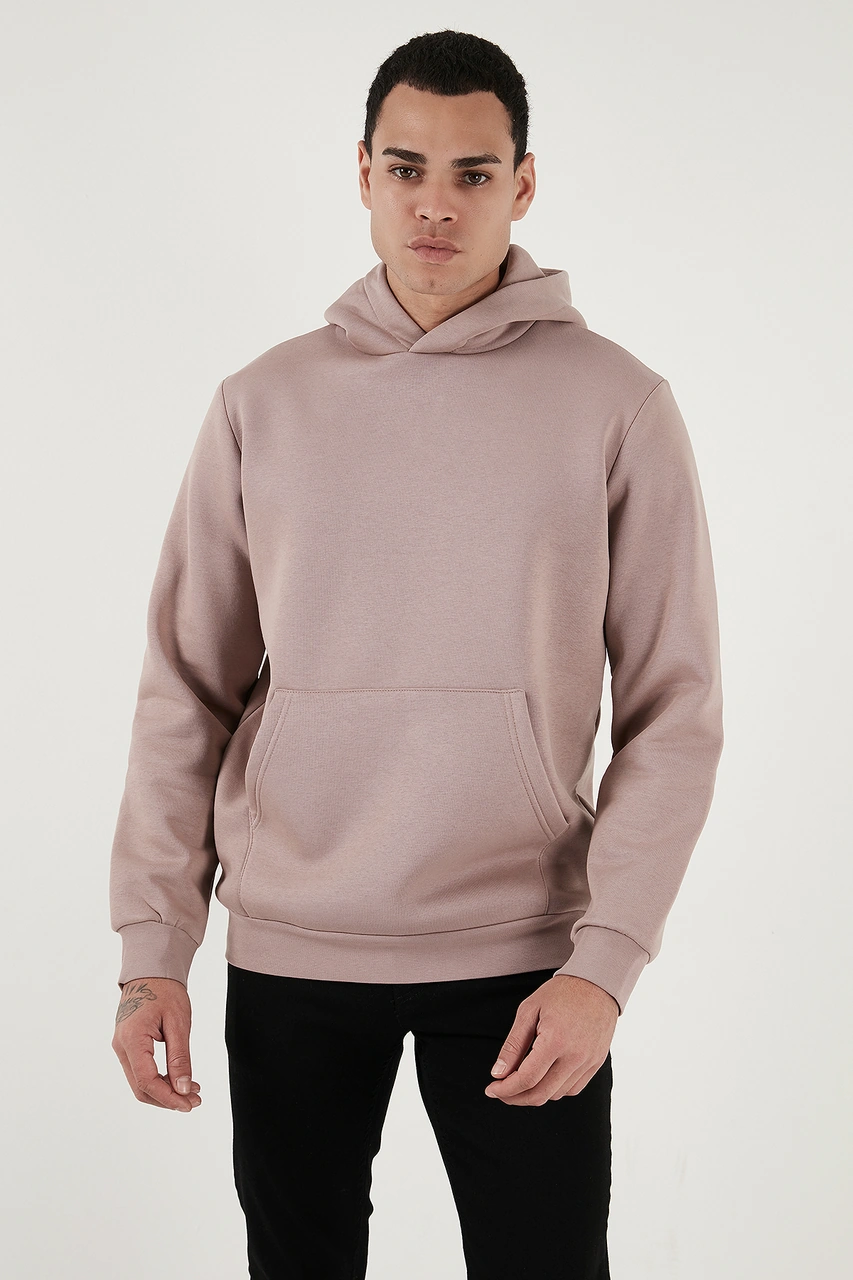 Buratti Regular Fit Kapüşonlu Kanguru Cepli Içi Tüylü Yumuşak Şardonlu Erkek Sweat 5905281 Gül