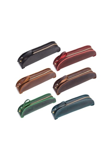 Willowhaven El Yapımı Deri Kalem Kutusu, Vintage Şarap Kırmızı, 18 Kalemlik, Pratik Tasarım Kırmızı