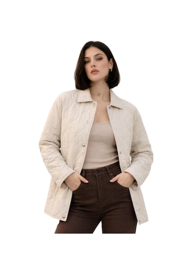 Kadın Desenli Çıtçıtlı Çift Cepli Oversize Kapitone Ceket-391 Taş