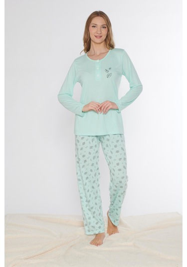 Uzun Kol Pijama Takımı Viskon Alperi 790-77 Mint