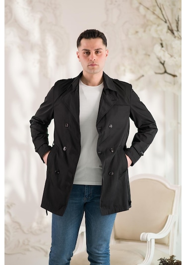 Slim Fit Astarlı Baharlık Kemerli Erkek Trençkot 001