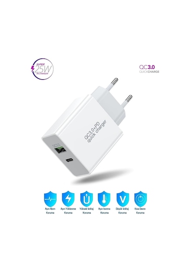 OnePlus 5 Uyumlu 25W Ultra Hızlı Çoklu Şarj Cihazı Adaptör İthalatçı Garantili