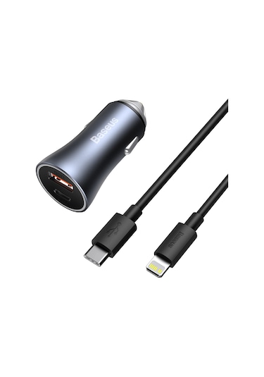 Baseus Golden Contactor Pro Lightning Kablolu Araç Şarj Seti Koyu Gri