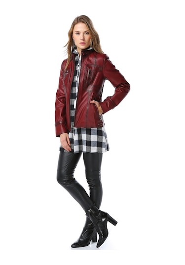 Dericlub Yb2043 Gerçek Deri Kadın Mont Ök.bordo Ök.bordo Bordo