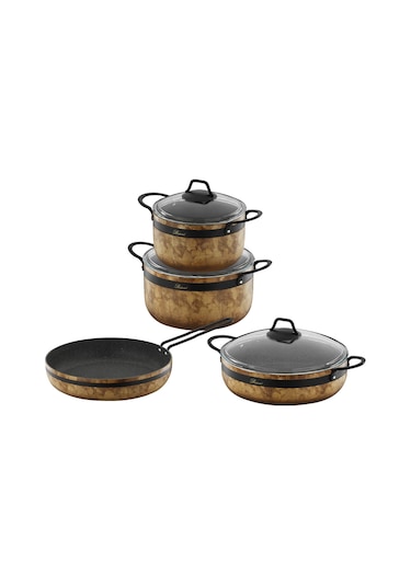 Brioni Royal Stone 7 Parça Granit Tencere Seti Siyah