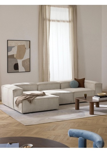 Most Mollis Plus 3 Modül Sol Köşe Koltuk Fitilli Kırık Beyaz Kadi