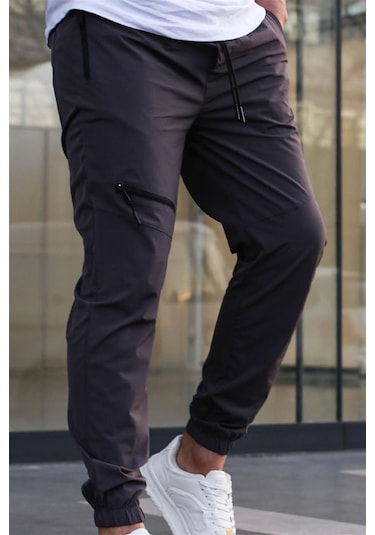 Madmext Füme Fermuar Detaylı Paraşüt Jogger Pantolon Füme