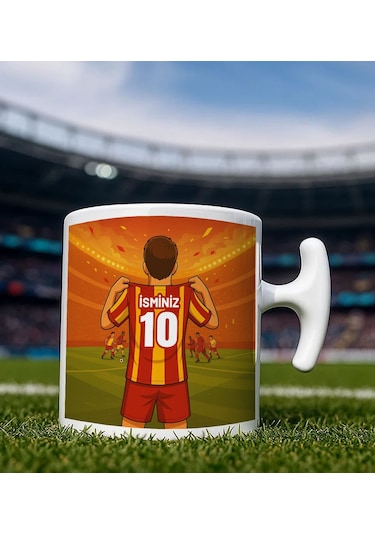 Bk Gift Kişiye Özel Sarı-kırmızı Forma Tasarımlı Hammer Kulplu Beyaz Kupa Bardak, Arkadaşa Hediye, Sevgiliye Hediye, Taraftar Hediyesi Kobitmeyencom34