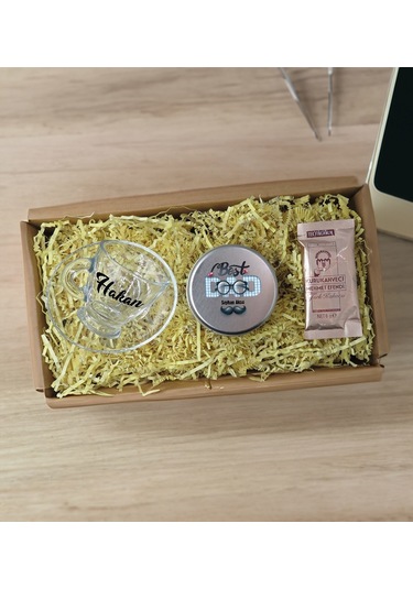 Bk Gift Kişiye Özel İsimli Dtf Baba Temalı Cam Kahve Fincanı + Türk Kahvesi + Gümüş Kutuda Mum Set 9