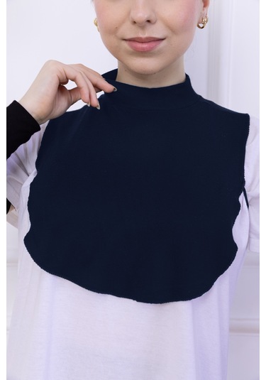 Balıkçı Yaka Boyunluk Lacivert - Dik Yakalı Kadın Tesettür Penye Yarım Body Hijab Namaz Boyunluğu Lacivert