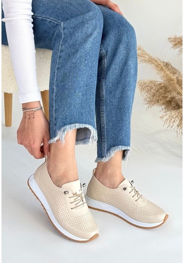 Tone Bej Cilt Bağcıklı Spor Ayakkabı Renkli Çok Renkli