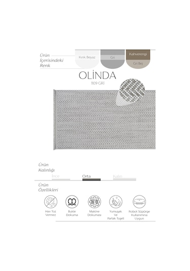 Cool Halı Olinda 1109 Gri Yolluk Bukle Yatak Odası Halısı Hol Koridor Halısı İskandinav Kesme Halı Gri